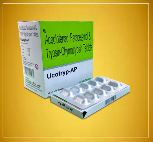 UCOTRYP-AP ALU ALU 10 TAB ( Aceclofenac (100Mg) + Paracetamol (325Mg) + Trypsin Chymotrypsin (50000Au) ) By Theon