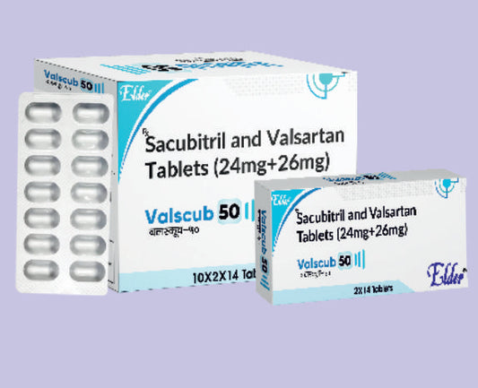 VALSCUB 50 TABS 14'S ( Sacubitril 24mg,Valsartan 26mg ) by Elder