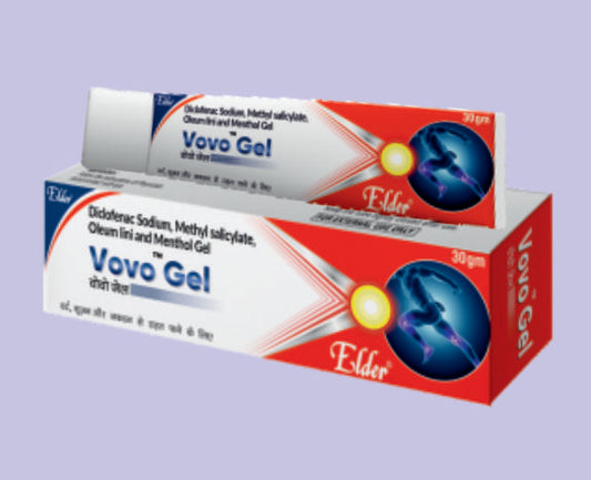 VOVO GEL   30GM ** 30GM ( Diclofenac Diethylamine BP 1.16% w/w + Methyl Saficyfate IP 10% w/w + Menthol IP 5% + Benzyl Alcohol IP 1% w/w+Linseed oil BP 3%w/w + ) by Elder