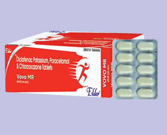 VOVO MR TABS (50/325/250) 10'S ( Diclofenac Potassium 50mg,Paracetamol 325mg,Chlorzoxazone 500mg ) by Elder