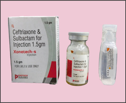 XONETECH S 1.5 VIAL+WFI ( Ceftriaxone (1Gm) + Sulbactam (500Mg) ) by Protech