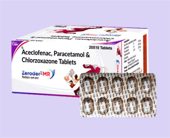ZERODER MR TABS (100/325/250MG) ** 10'S ( Aceclo 100mg,Para 325mg,Chlorzoxa 250mg ) by Elder