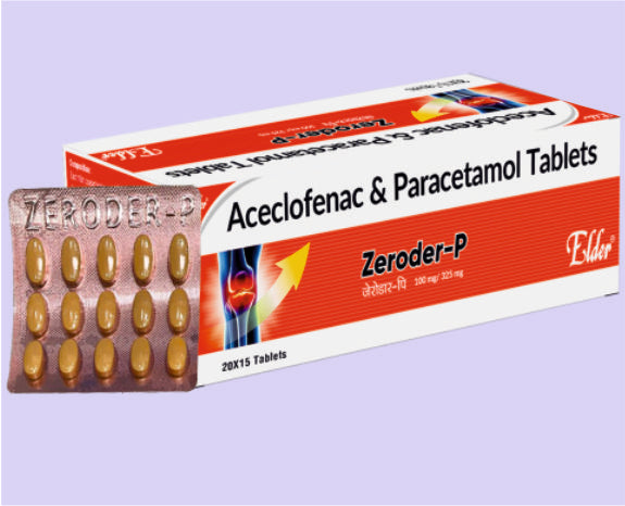 ZERODER P TABS (PLASTIC) 15'S (100/325MG 15'S ( Aceclo 100mg,Para 325mg ) by Elder