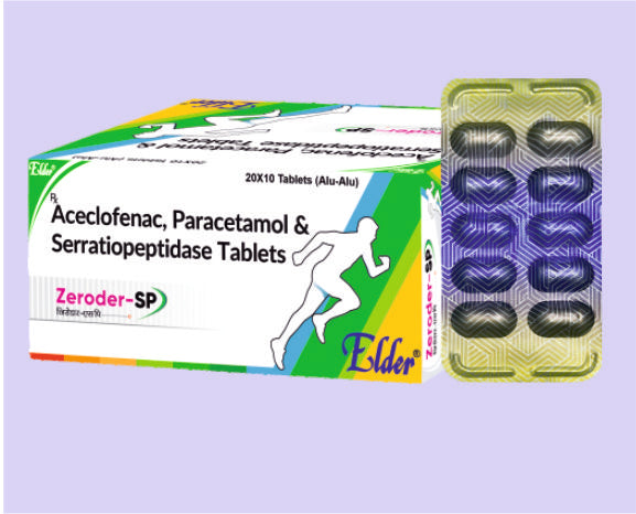 ZERODER SP TAB (100/325MG/15MG) 10'S ( Aceclofenac 100 mg ,Paracetamol 325 mg & Serriopeptidase 15 mg ) by Elder