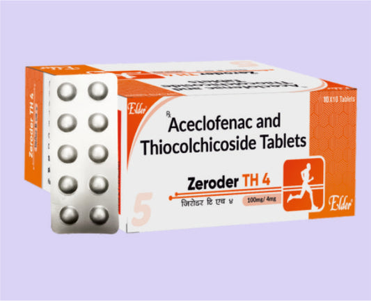 ZERODER TH 4 TABS (100/4) 10'S ( Aceclofenac 100mg,Thiocolchicoside 4mg ) by Elder