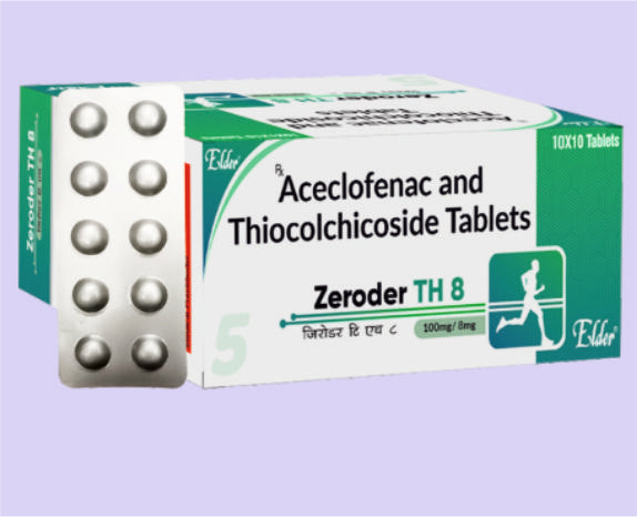 ZERODER TH 8 TABS 10'S ( Aceclofenac 100mg,Thiocolchicoside 8mg ) by Elder