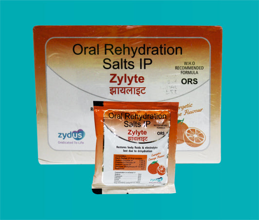 ZYLYTE ORS
(ORANGE) 21.8g ( Sodium Chloride IP-2.6 gPotassium Chloride IP--1.5 gSodium Citrate IP --2.9 gDextrose (anhydrous) IP--13.5 g ) by Zydus