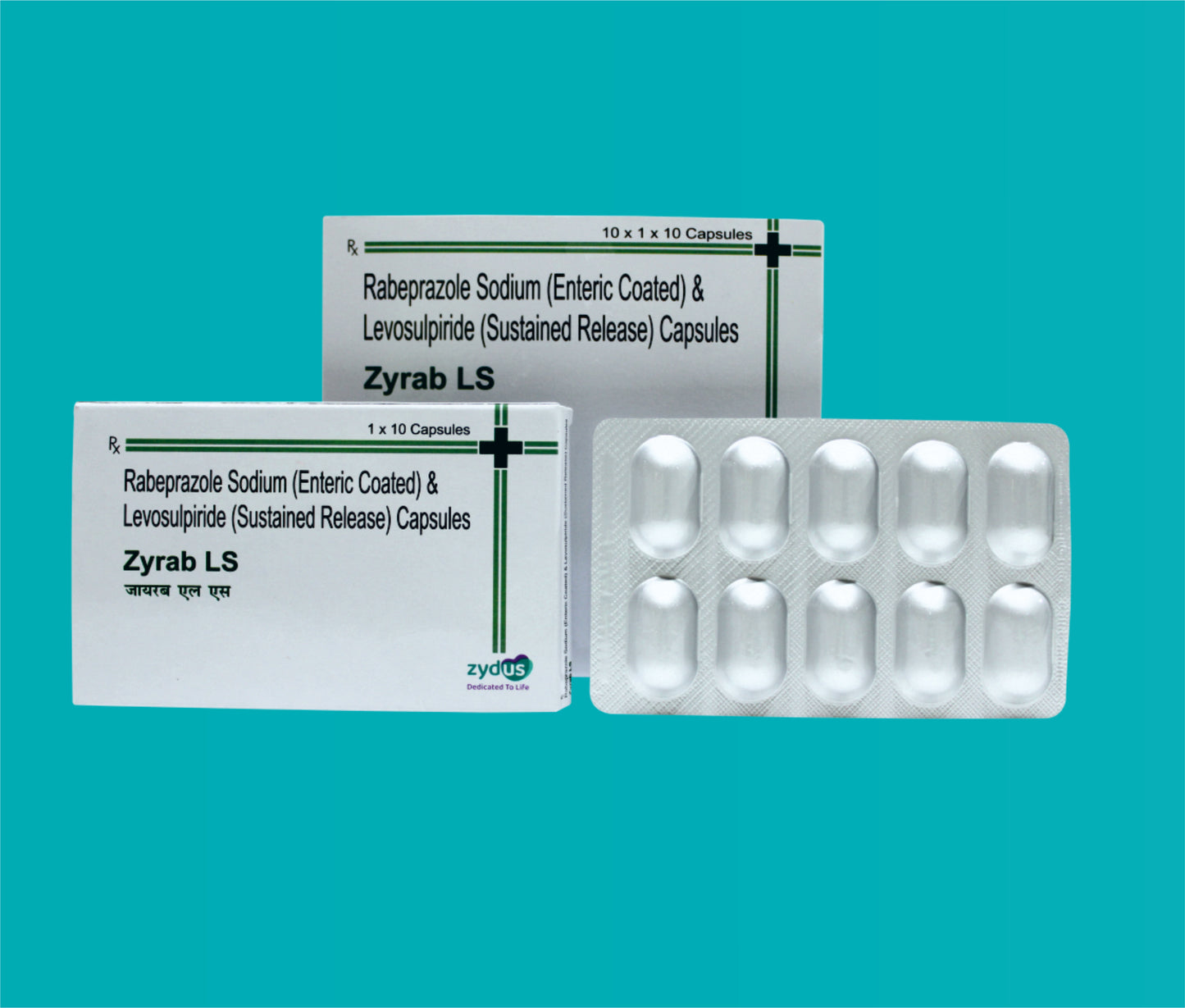 ZYRAB-LS CAPSULES
(ALU- ALU PACK) 10x1x10 ( Rabeprazole Sodium IP 20 mg (as enteric coated pellets)Levosulpiride 75 mg (as sustained release pellets) ) by Zydus