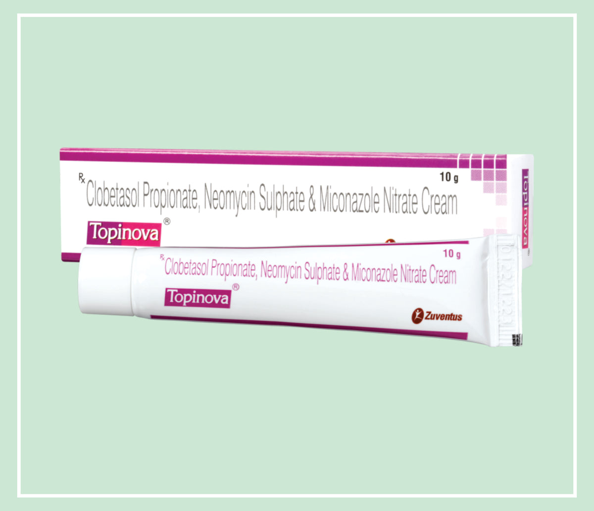 Topinova Cream (24X1X10 Gm) Clobetasol Propionate 0.05% W/W, Miconazole Nitrate 2% W/W, Neomycin 0.5% W/W Cream By Zuventus