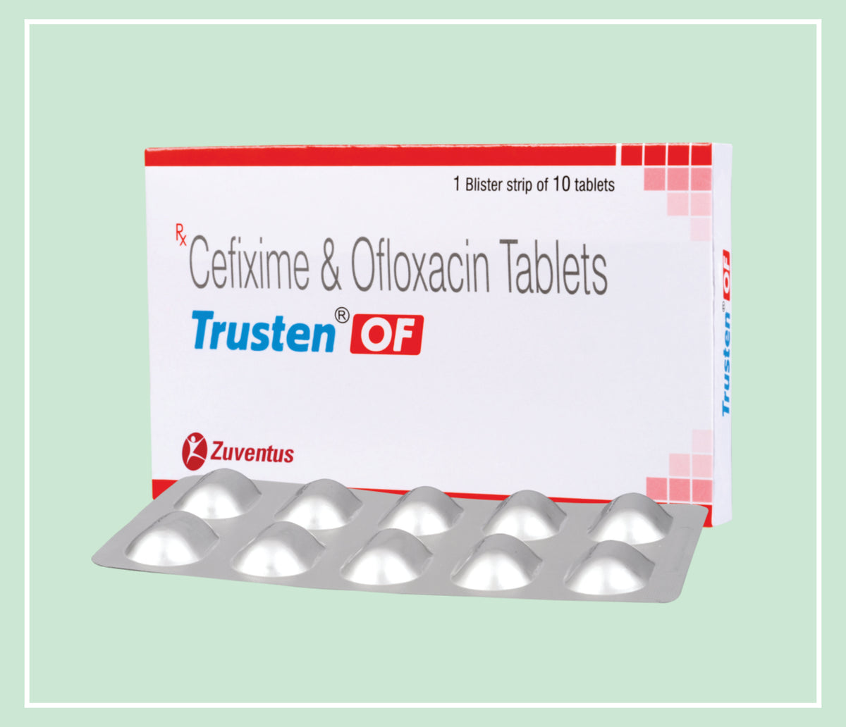 Trusten Of Tablet (10X1X10 T) Cefixime 200 Mg, Ofloxacin 200 Mg Tab By Zuventus