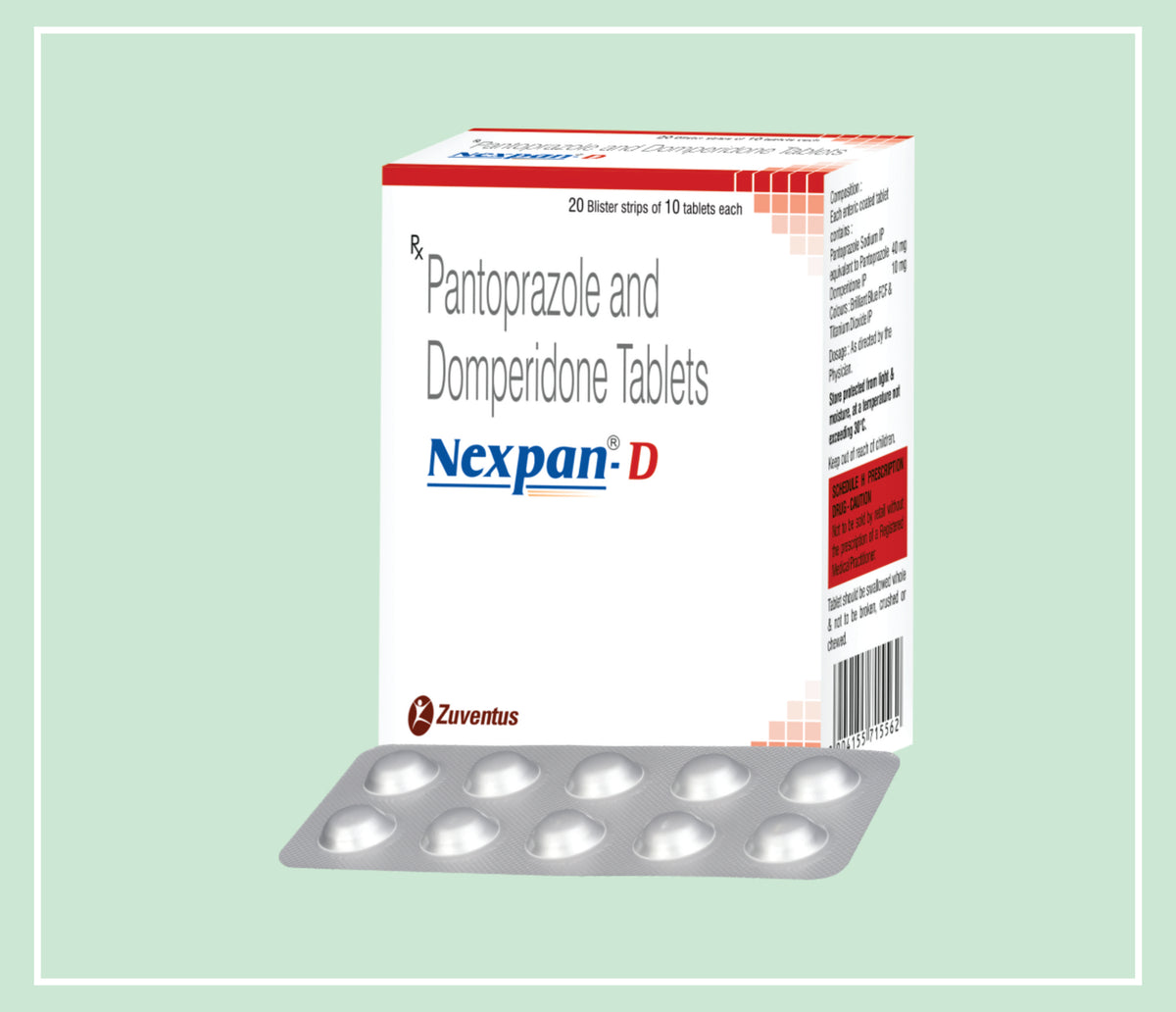 Nexpan D Tablet (20X1X10 T) Pantoprazole 40 Mg, Domperidone 10 Mg Enteric-Coated Tab By Zuventus