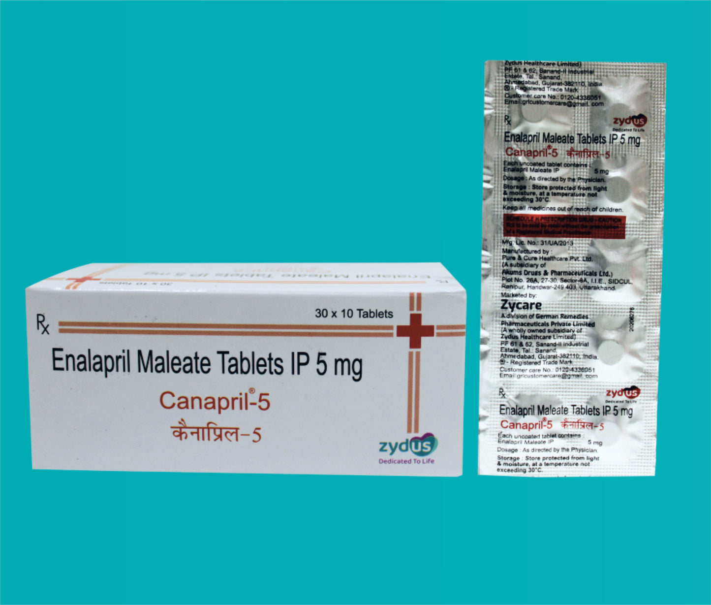Canapril 5 Tab. 10x3x10 Enalapril Maleate 5 Mg by zydus