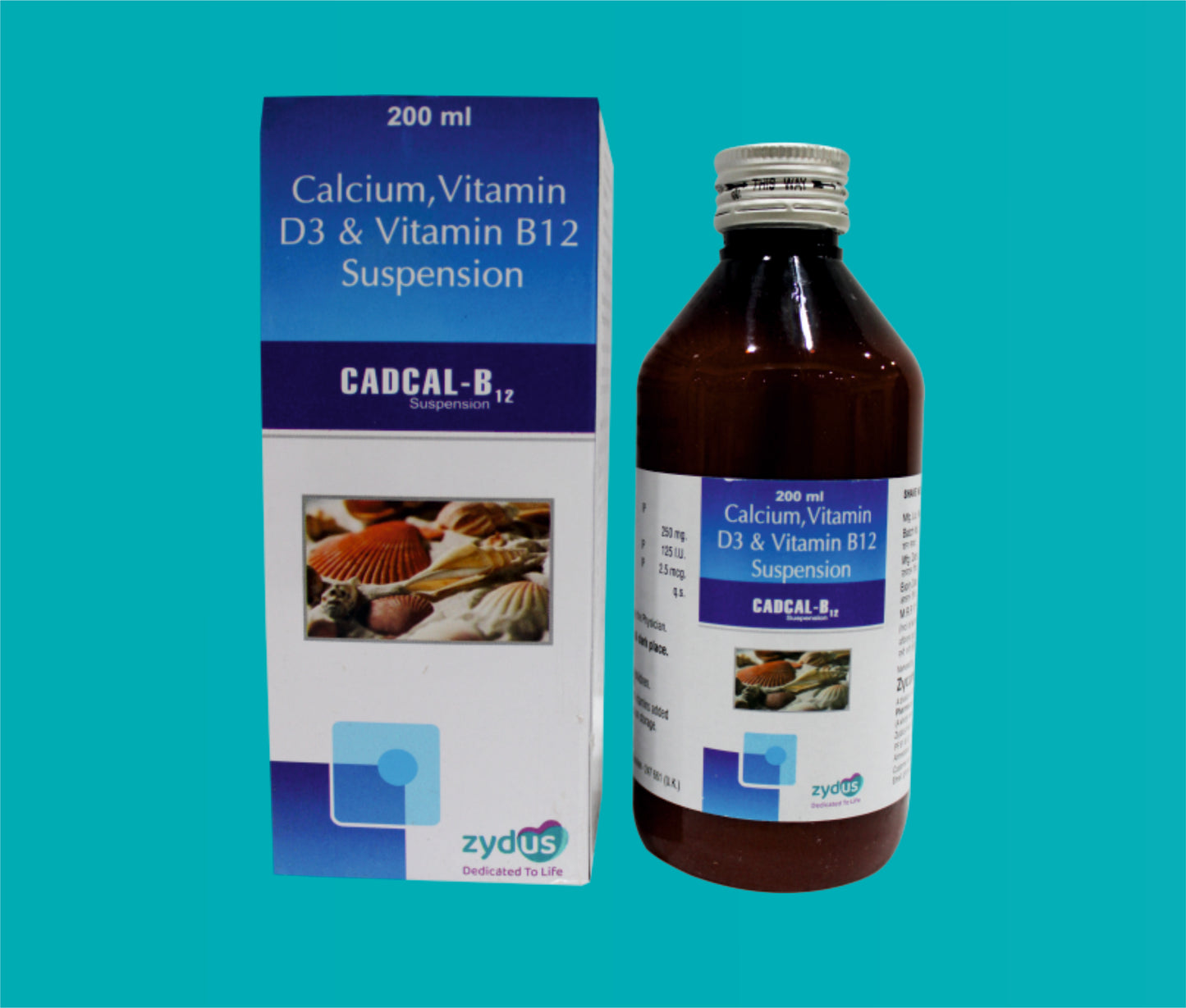 Cadcal B12 Syp. 200ml. Elemental Calcium 250 Mg + Vitamin D3 125 Iu + Vitamin B12 2.5 Mcg by zydus