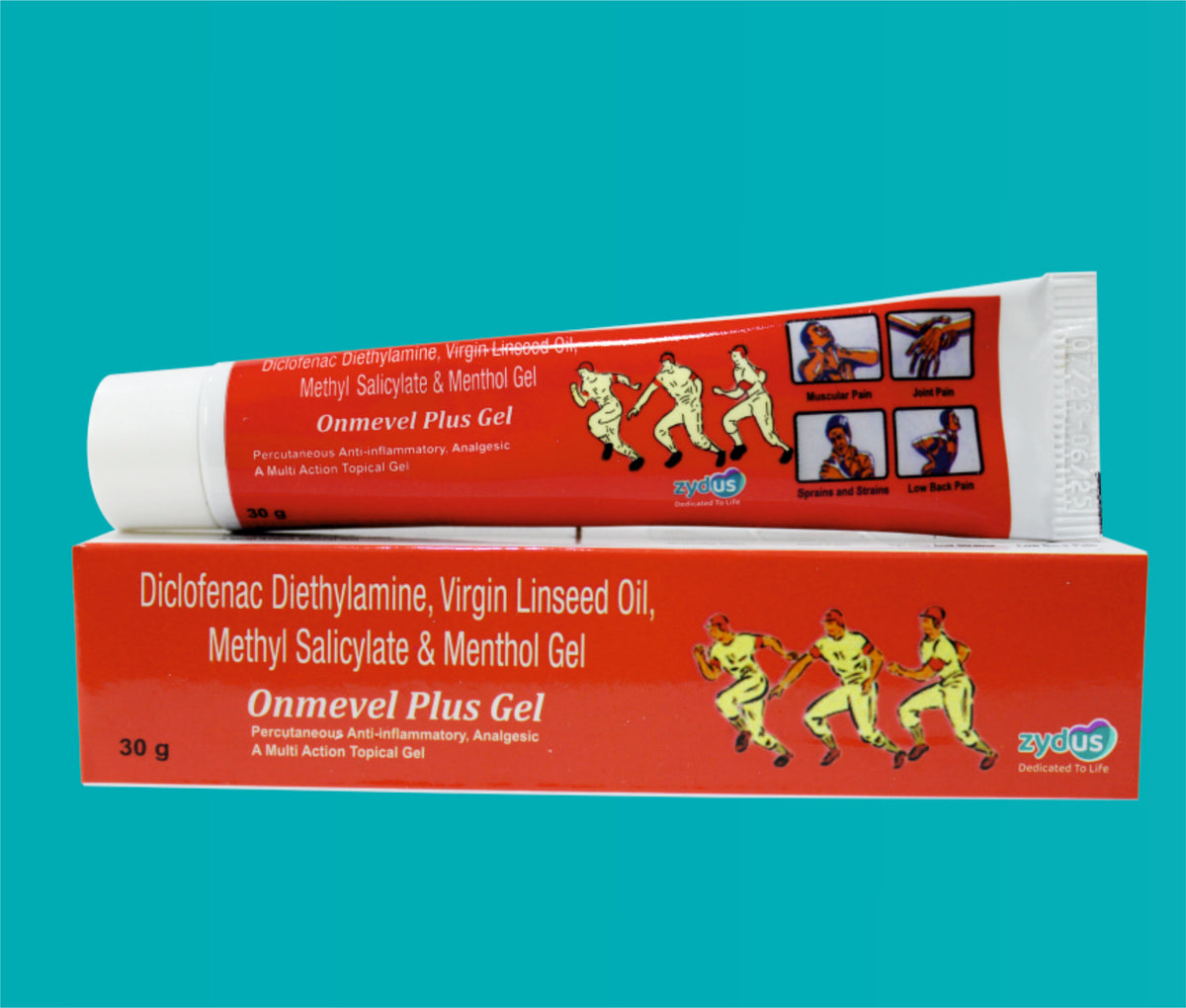 Onmevel Plus Gel (30gm)Diclofenac 1% + Linseed Oil 3% + Methyl Salicylate 10% + Menthol 0.5% by Zydus