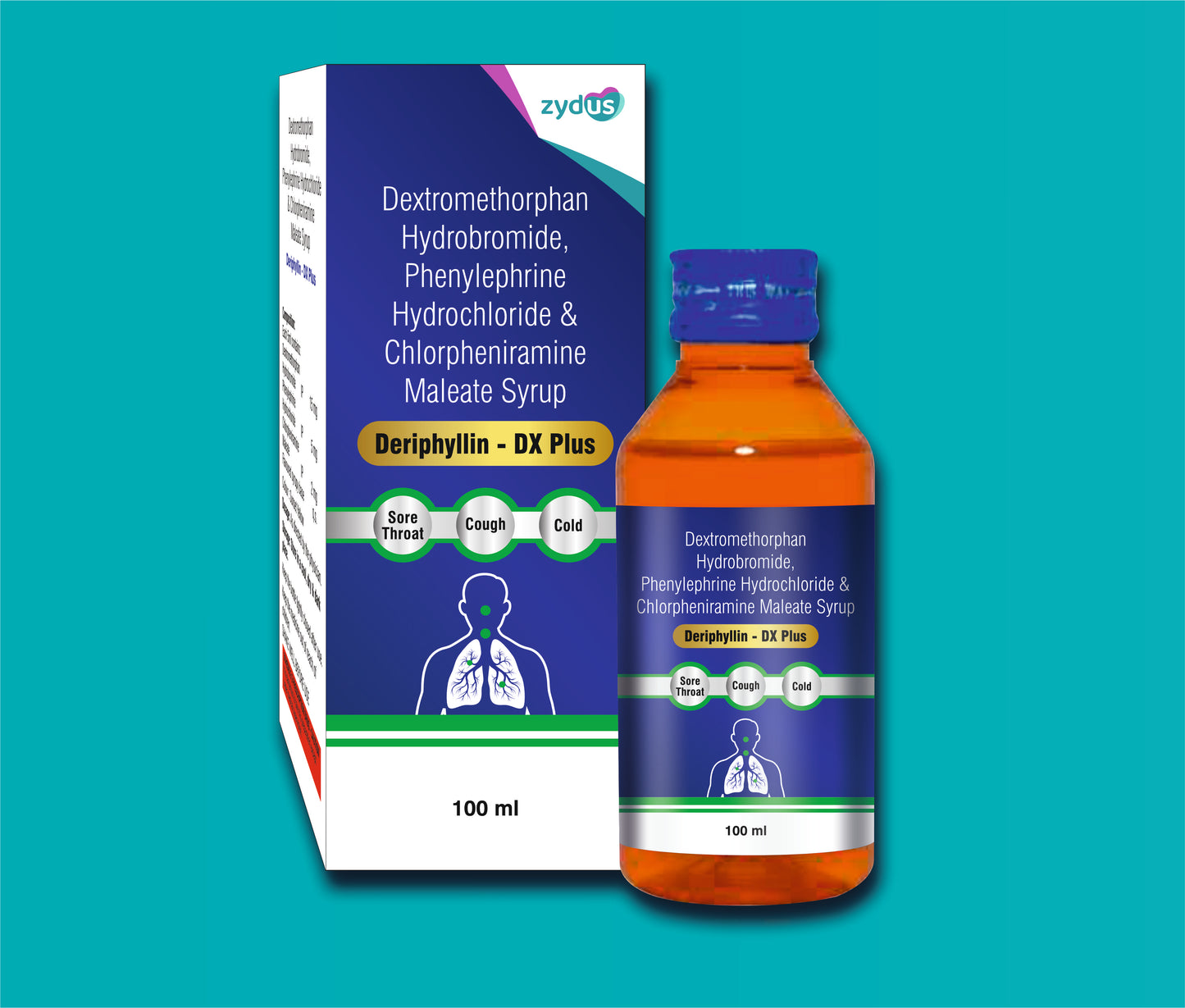 Deriphyllin DX Plus 100ML Chlorpheniramine Maleate 2 Mg + Phenylephrine Hydrochloride 5 Mg + Dextromethorphan Hydrobromide 15 Mg by zydus