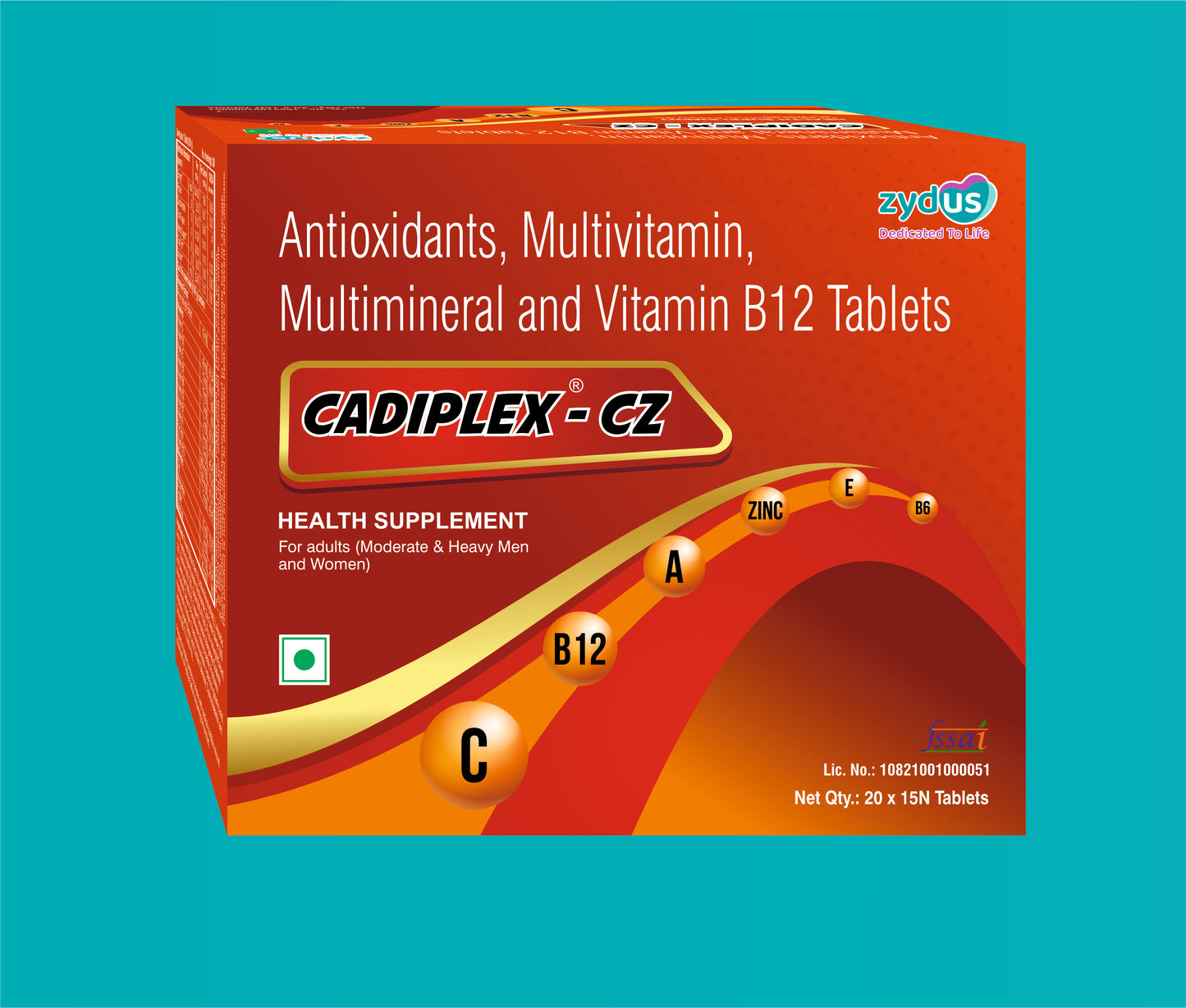 CADIPLEX CZ TAB. 20x15 Antioxidants, Multi Vitamins & Multiminerals & Vitamin B12 Tab by zydus