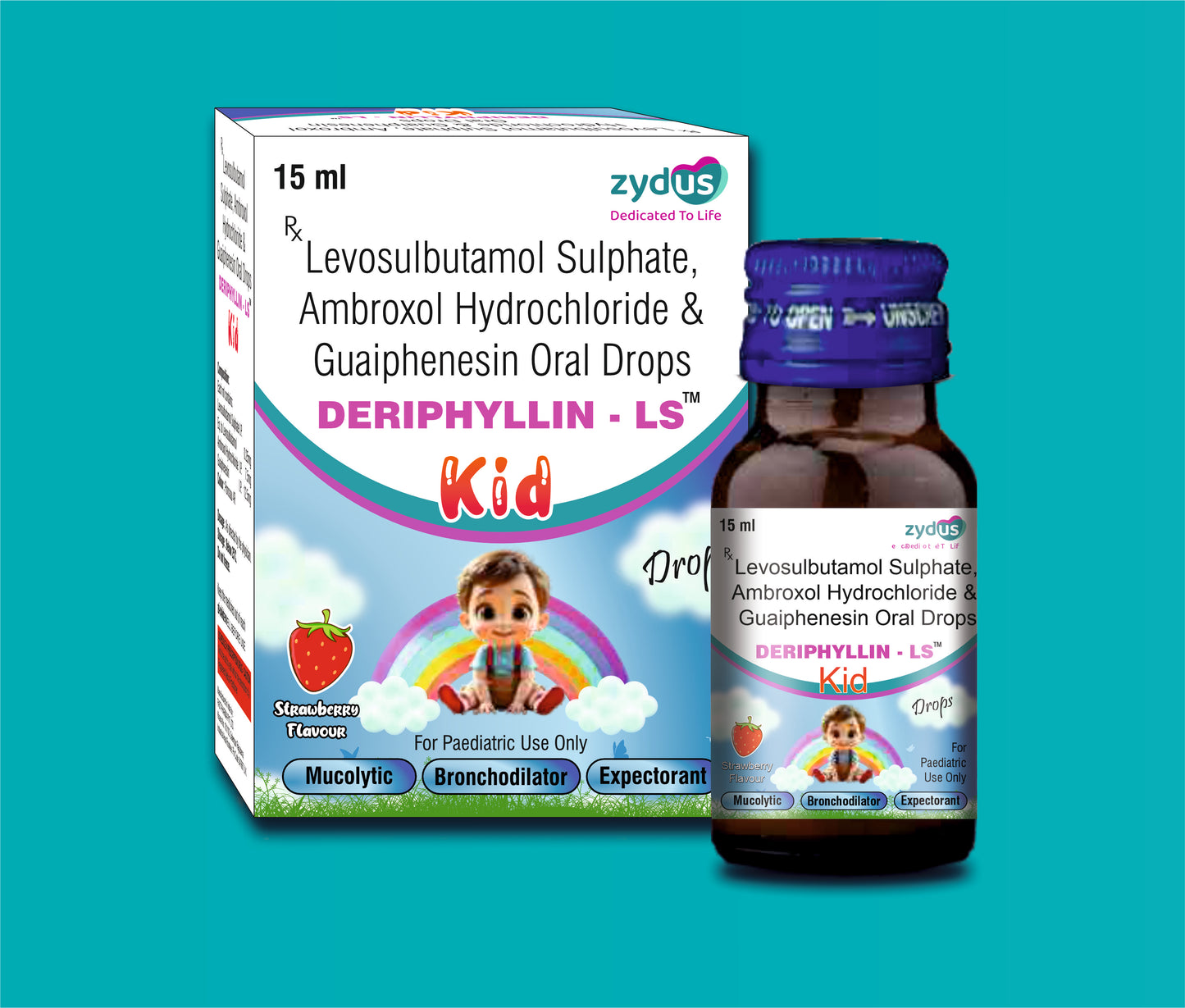 Deriphyllin LS Kid Drops 15ml Levosalbutamol 0.25 Mg + Ambroxol Hydrochloride 7.5 Mg + Guaiphenesin 12.5 Mg by zydus