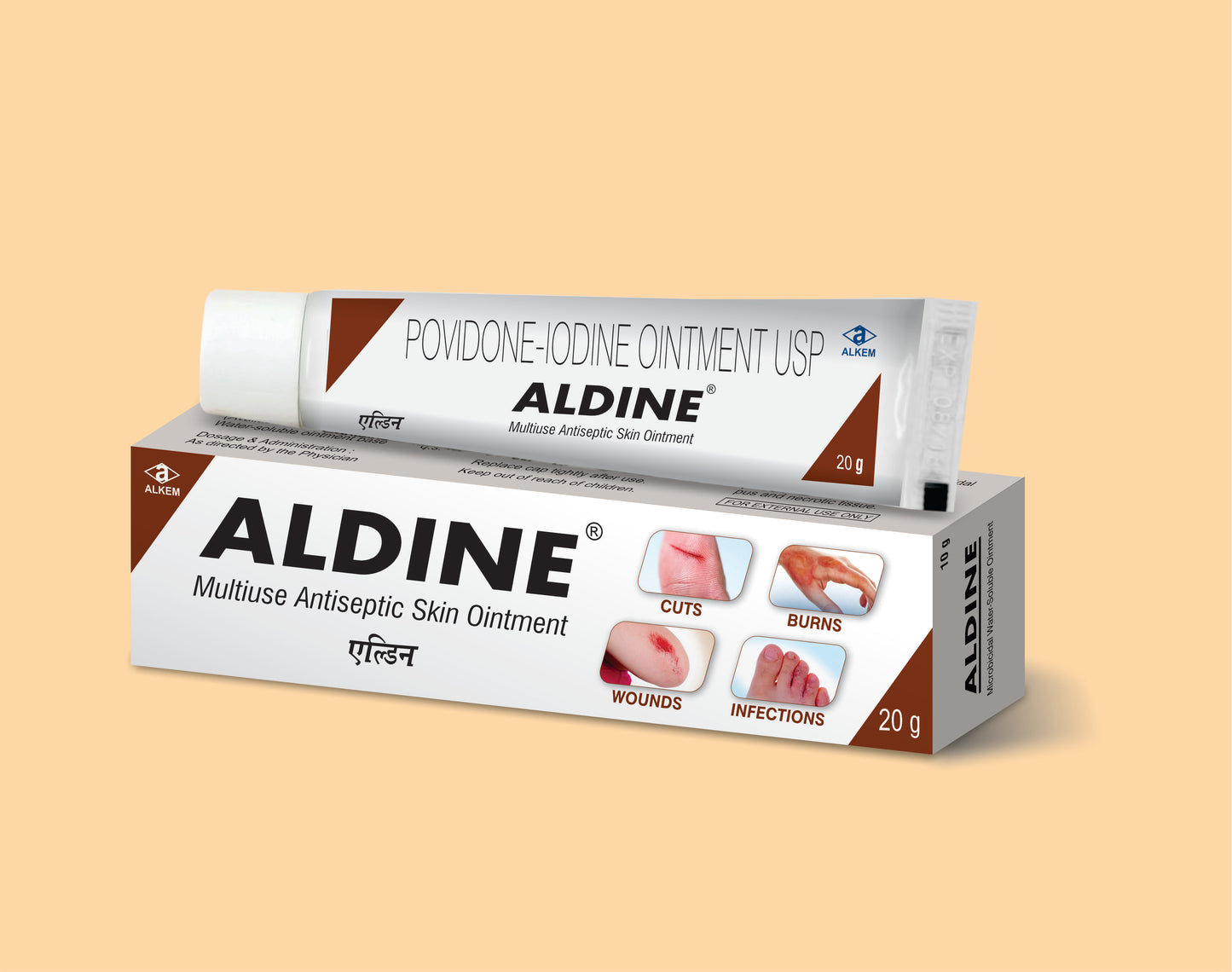 Aldine Ointment 20 Gm pack 20G ( Povidone Iodine 5% W/W Ointment (20G) ) by Alkem1
