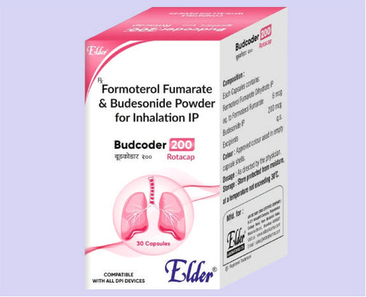 BUDCODER  200 ROTACAP 30CAP ( Budesunide 200 Mcg,Formoterol Fumarate 6 Mcg 120 dose Counter ) by Elder