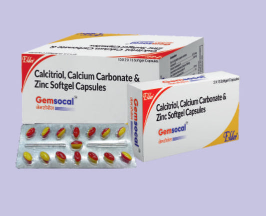 GEMSOCAL SOFTGELS 15'S ( Calcitrol 0.25mcg, Zinc 7.5mg, Calcium Carbonate 500mg ) by Elder