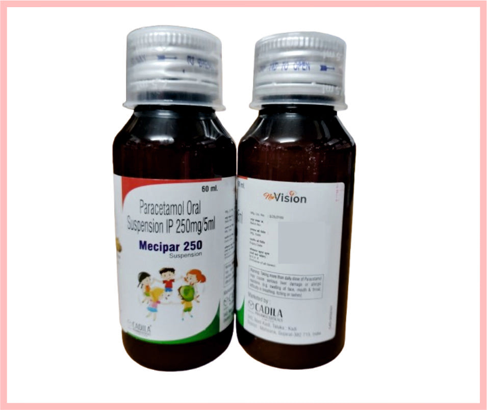 Mecipar Ds Suspension 60 Ml 60 Ml ( Paracetamol Paediatric Oral Susp. Ip 250Mg/5 Ml ) By Cadila