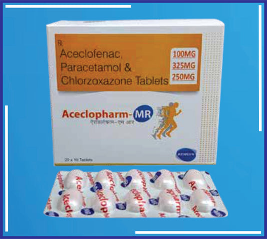 Aceclopharm-Mr Tab ( Aceclofenac Sodium 50Mg + Chlorzoxazone 250Mg + Paracetamole 325Mg ) pack 20x10T by Kemsyn