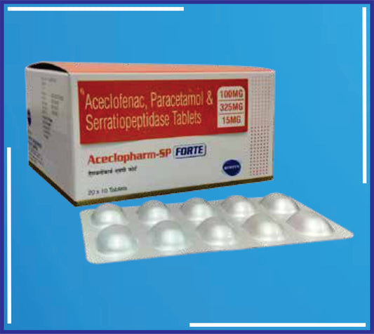 Aceclopharm-Sp Forte Tab ( Aceclofenac Ip 100Mg + Paracetamol 325 Mg + Serratiopeptidase 15Mg + (30000 Units) ) pack 20x10 by Kemsyn