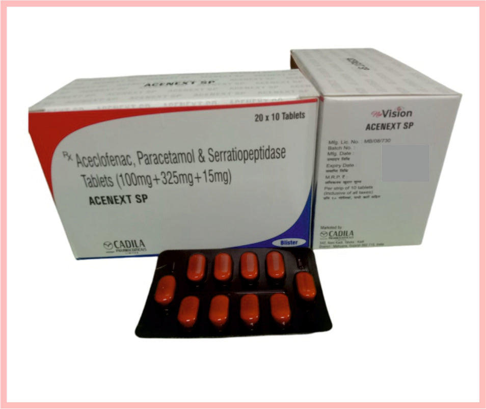 ACENEXT SP TAB (BLISTER) 10 T ( Aceclofenac 100Mg + Paracetamo 350MG+ Serratiopeptidase 15mg (Blister) ) by Cadila