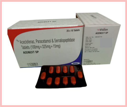 ACENEXT SP TAB (BLISTER) 10 T ( Aceclofenac 100Mg + Paracetamo 350MG+ Serratiopeptidase 15mg (Blister) ) by Cadila