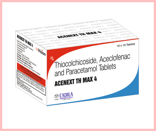 ACENEXT TH MAX 4 TAB 10 T ( Thiocolchicoside 4mg + Aceclofenac 100mg + Paracetamol 325mg ) by Cadila