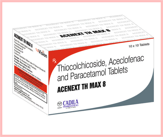 ACENEXT TH MAX 8 TAB 10 T ( Thiocolchicoside 8mg + Aceclofenac 100mg + Paracetamol 325mg ) by Cadila