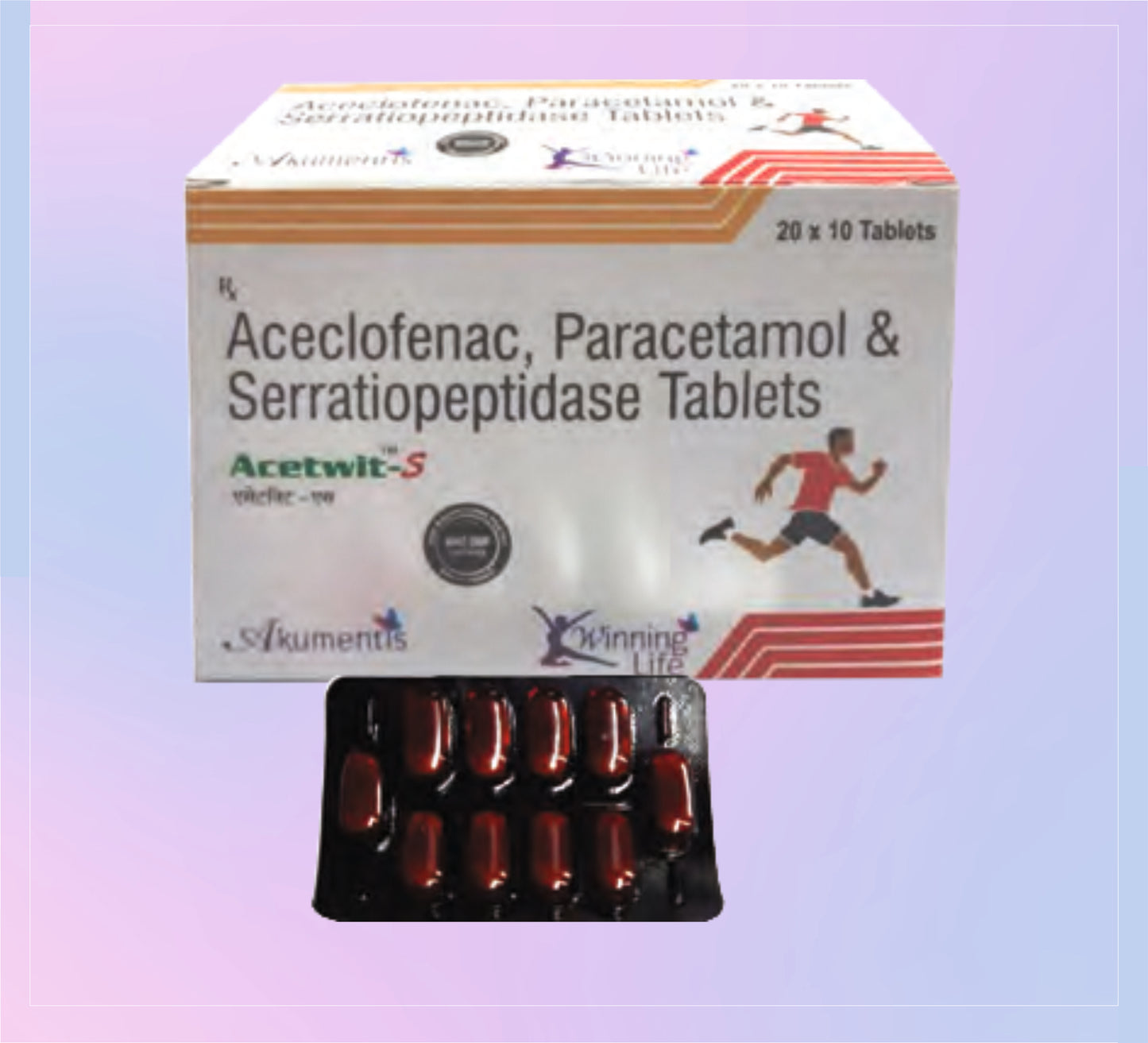 Acetwit-S Tab (Bl) 20x10 Aceclofenac 100 Mg + Paracetamol 325 Mg + Serratiopeptidase 15 Mg by Akumentis