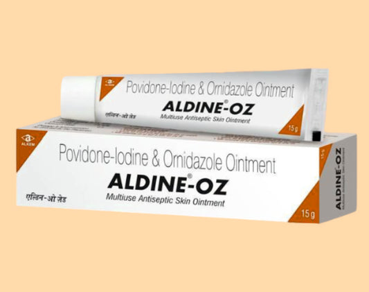 Aldine - Oz Ointment (15G) pack 15G ( Povidone Iodine 5% W/W + Ornidazole 1% W/W Ointment (15G) ) by Alkem1