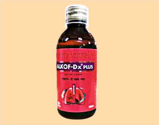 Alkof Dx Plus Cough Syrup (100Ml) pack 100Ml ( Dextromethorphan Hydrobromide 15 Mg + Chlorpheniramine Maleate 2 Mg + Phenylephrine Hydrochloride 5 Mg / 5 Ml  (100Ml) ) by Alkem1