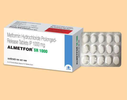 ALMETFOR-SR 1000 TABLETS (15'S) ( Metformin 1000Mg Sr ) Alkem1