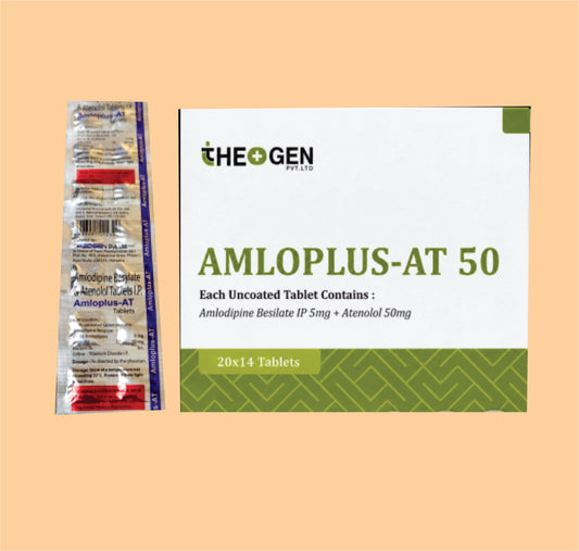AMLOPLUS-AT 50 (20x14) Each Uncoated Tablet Contains :  Amlodipine Besilate IP 5mg + Atenolol 50mg by Theon