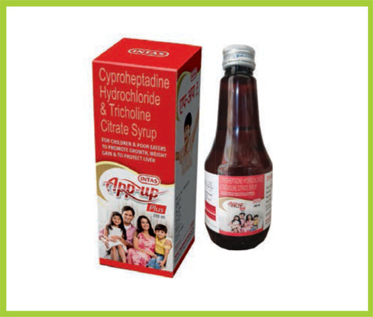 APP UP PLUS SYP 200ML ( Cyproheptadine  2mg + Tricholine Citrate 275 mg + Sorbitol QS + Flavoured syrupy base ) by Intas