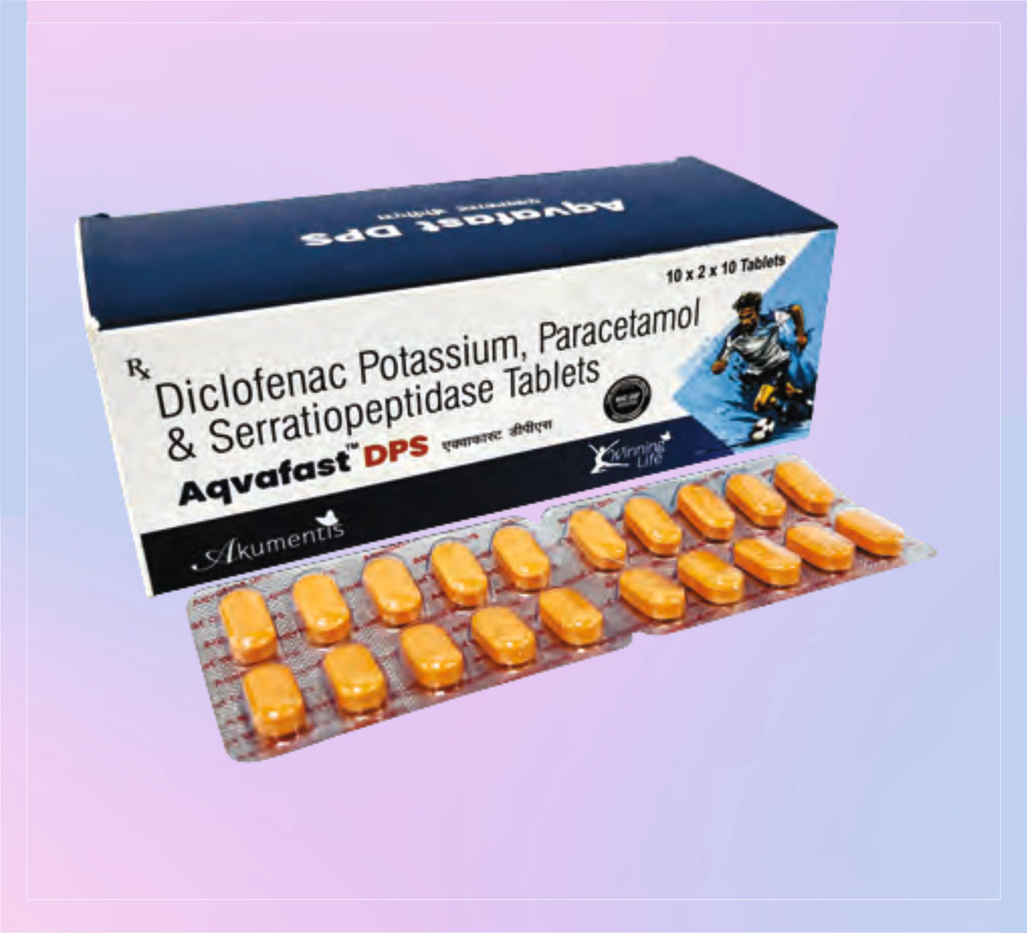Aqvafast-Dps Tablet (Bl) 12X10 12x10 Diclofenac 50 Mg + Paracetamol 325 Mg + Serratiopeptidase 10 Mg   by Akumentis