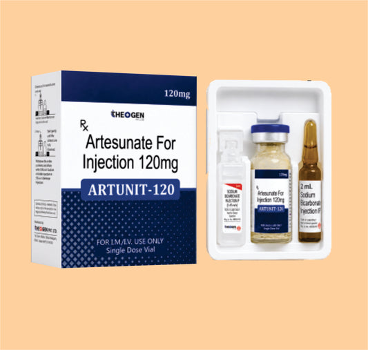 ARTUNIT-120 INJ. (VIAL + 10ML WFI + 1ML SODIUM BICARBONATE WITH TRAY PACK) Each Vial Contains: Artesunate  I.P. 120 mg by Theon