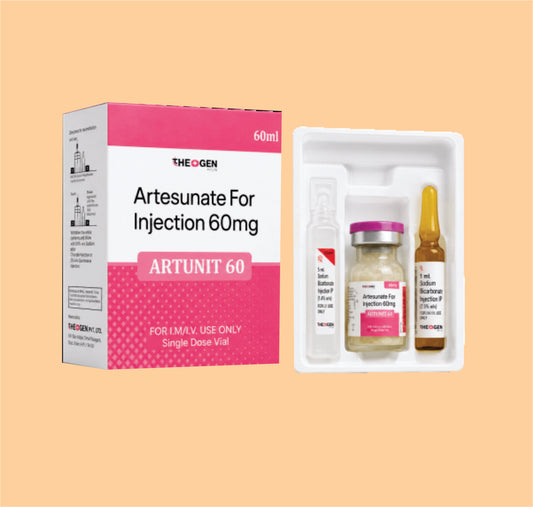 ARTUNIT 60 INJ (VIAL + 5ML WFI + 1ML SODIUM BICARBONATE WITH TRAY PACK) Each Vial Contains: Artesunate  I.P. 60 mg by Theon