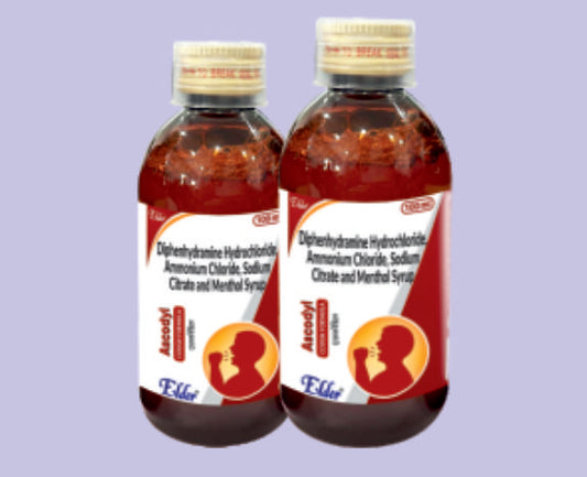 ASCODYL SYP 100ML ( Diphenhydramine Hcl 14.08 mg, ammouium Chloride 138 mg, Sodium Citrate 57.03 mg, Menthol 1.14 mg ) by Elder