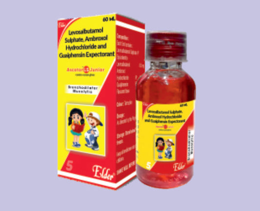 ASCOTOR LS JUNIOR 60ML ( Levosalbutamol 0.5mg, Ambroxol 15mg, Guaiphenesin 50mg ) by Elder