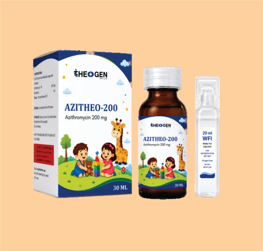 AZITHEO-200 Dry Syrup (30ML) Each 5ml. Of reconstituted suspension contain:-Azithromycin I.P 200mg by Theon