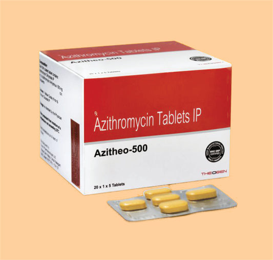 AZITHEO 500 TAB (20X1X3 NEW PACK) Each Film Coated Tablet Contains: Azithromycin Dihydrate IP Eq. to Azithromycin Anhydrous 500mg by Theon