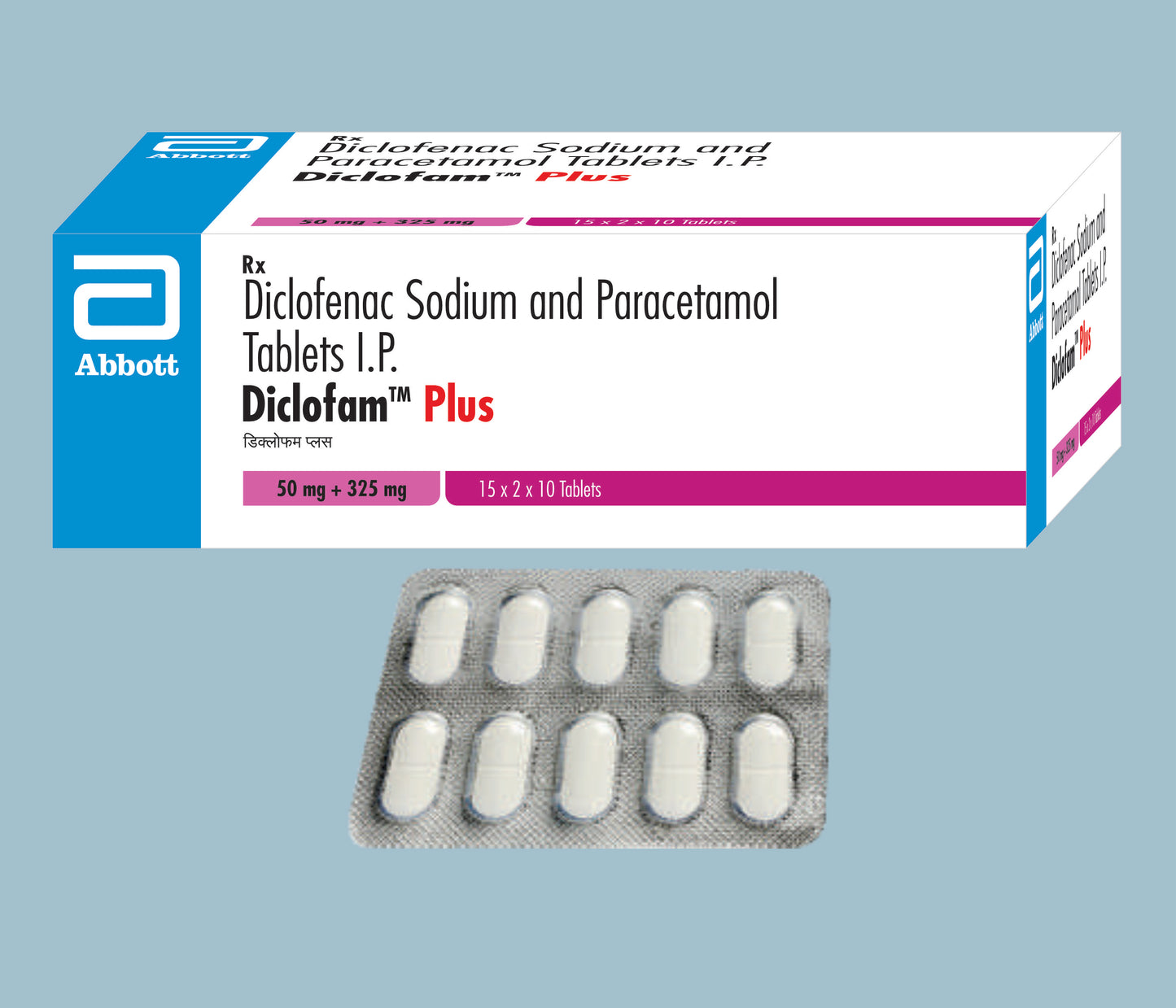 Diclofam Plus Tablets 10Tabs Diclofenac Sodium 50mg, Paracetamol 325mg by Abbott