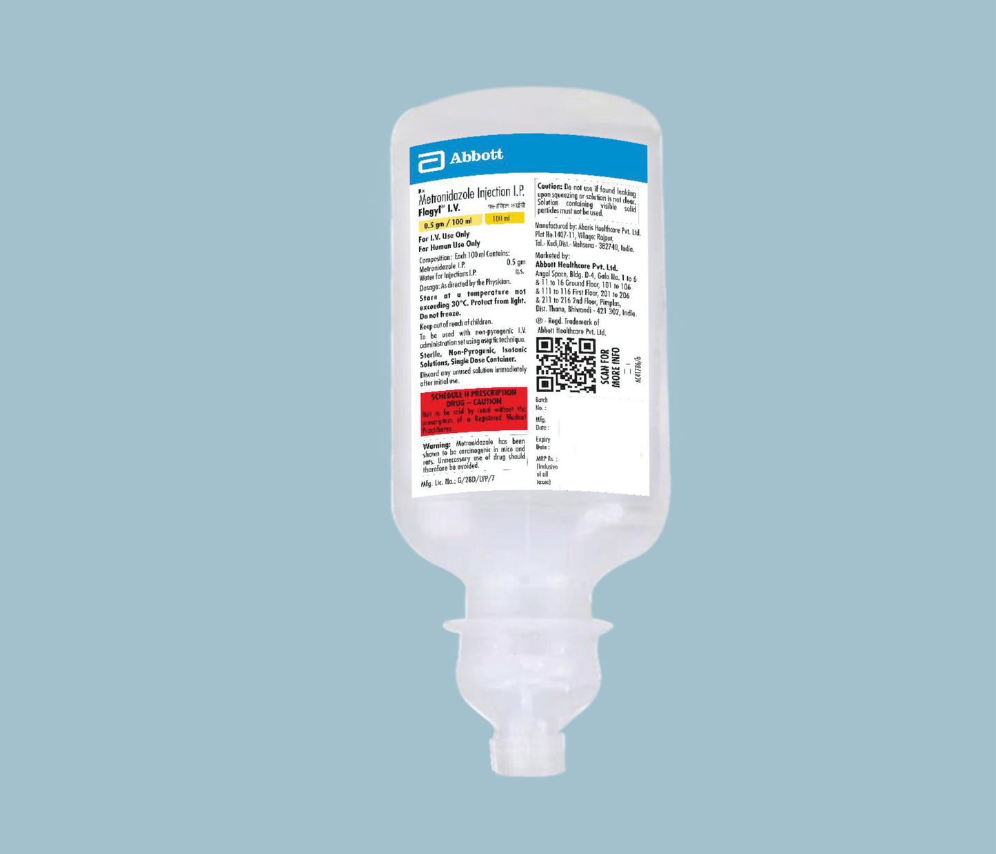 Flagyl IV 100ml 100ml Metronidazole IV 500mg by Abbott