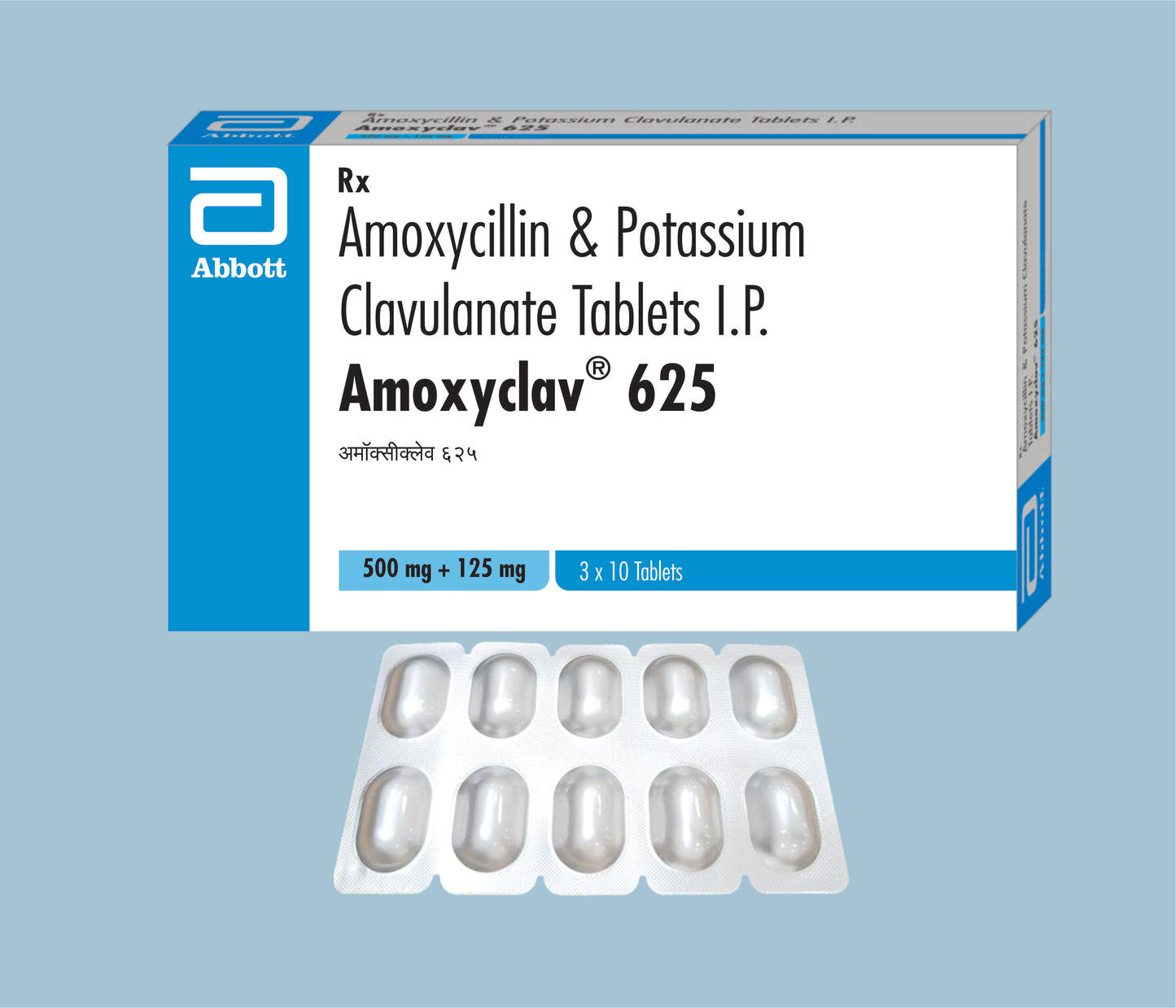 Amoxyclav 625 Tablets 10’s 10Tabs Amoxycillin 500mg, Potassium Clavulanate 125mg by Abbott