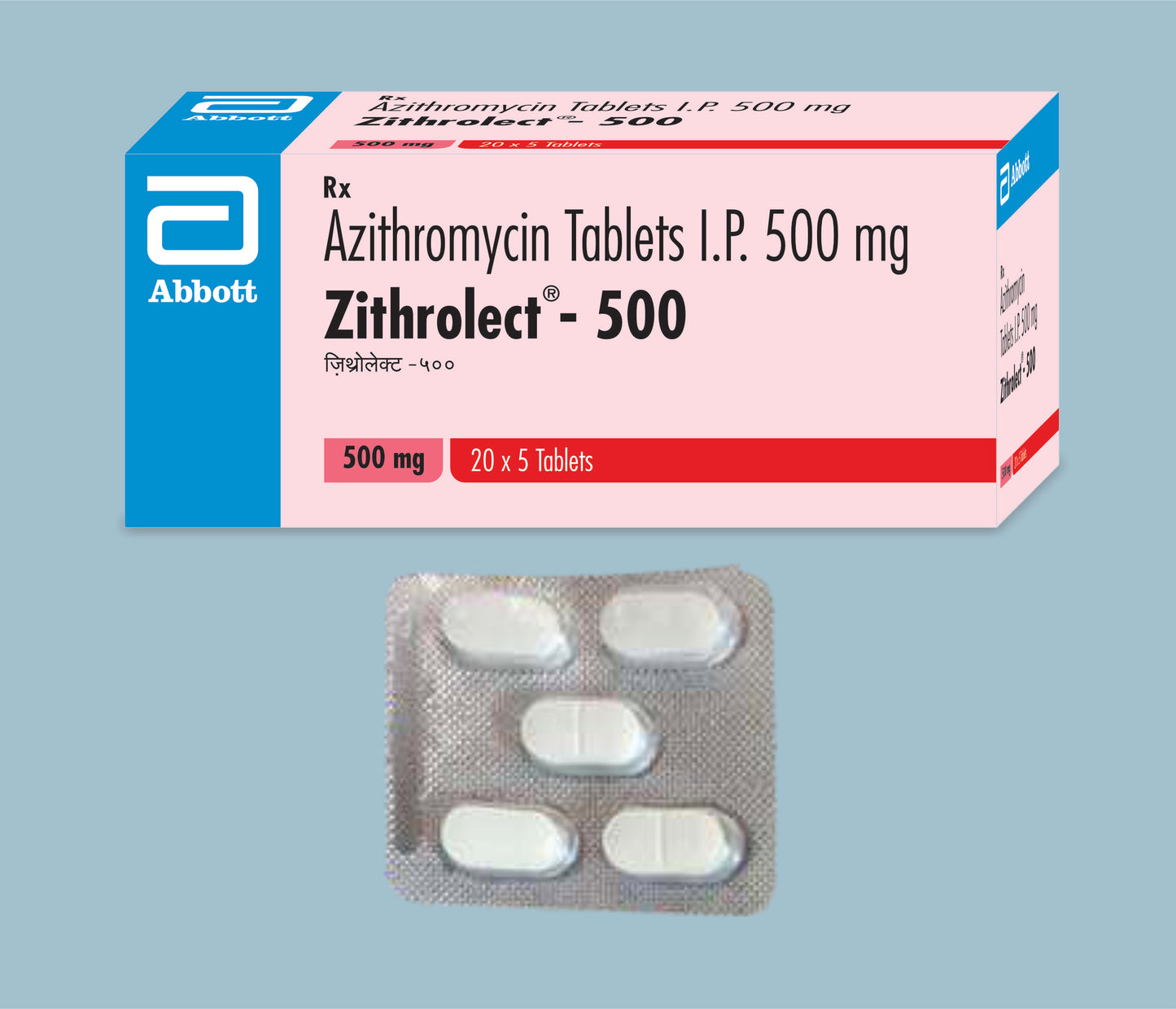 Zithrolect 500 Tablets 5s 5Tabs Azithromycin Tablets 500mg by Abbott