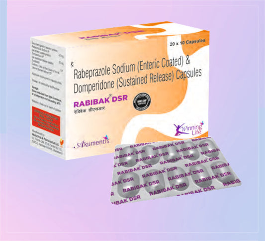 RABIBAK DSR CAPS (AL) (20X10) Rabeprazole 20 Mg + Domperidone 30 Mg by Akumentis