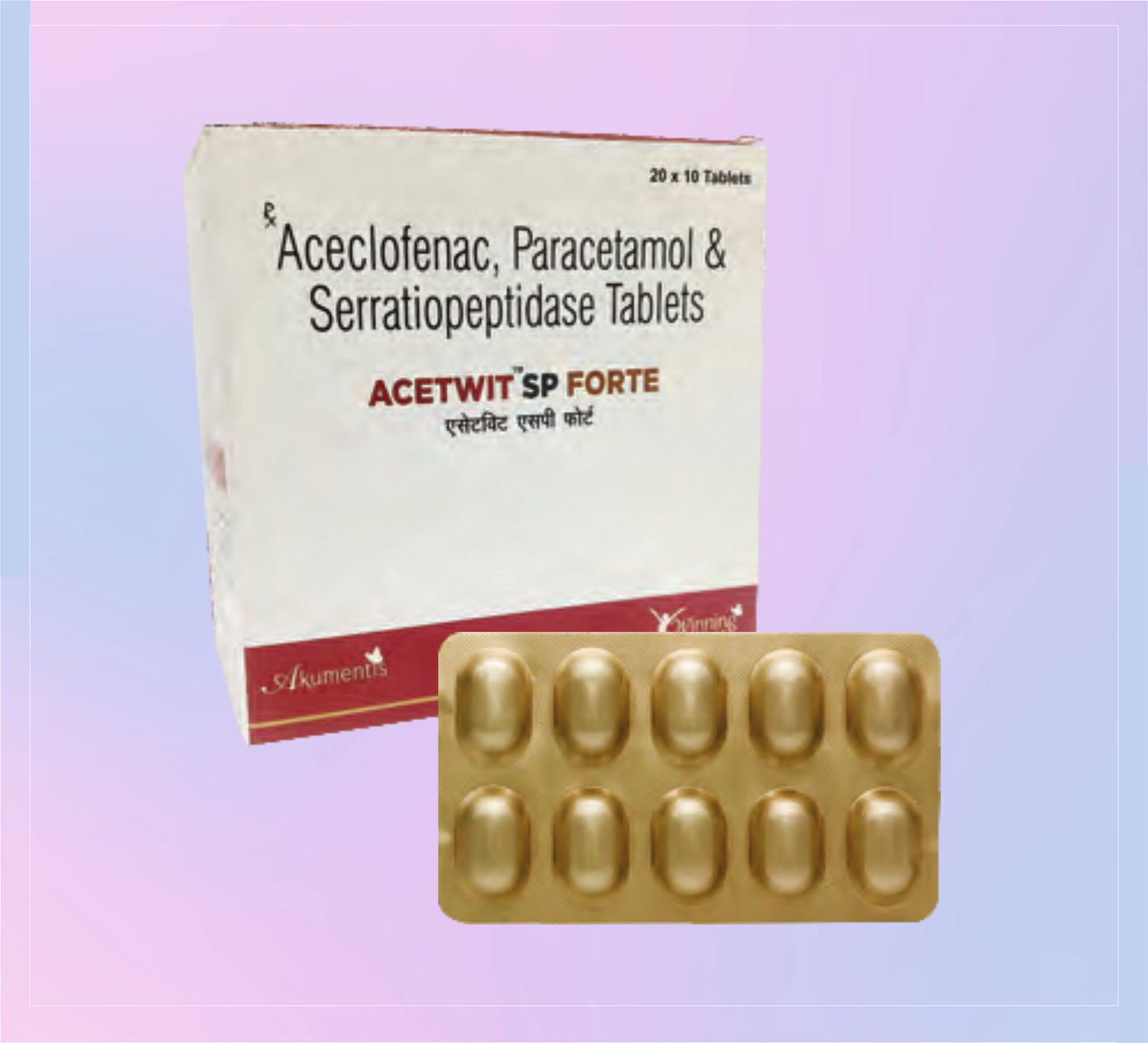 ACETWIT SP FORTE TABLET (AL) (20X10) Paracetamol 325 Mg + Aceclofenac 100 Mg + Serratiopeptidase 10 Mg by Akumentis